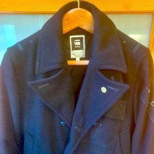 G Star Men’s all wool super cool,  pea-coat, navy blue, double breasted, jacket.